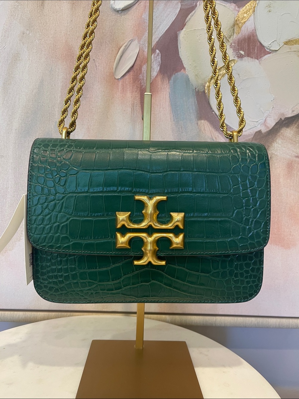NWT Tory Burch Eleanor Embossed Convertible Shoulder Bag in Malachite